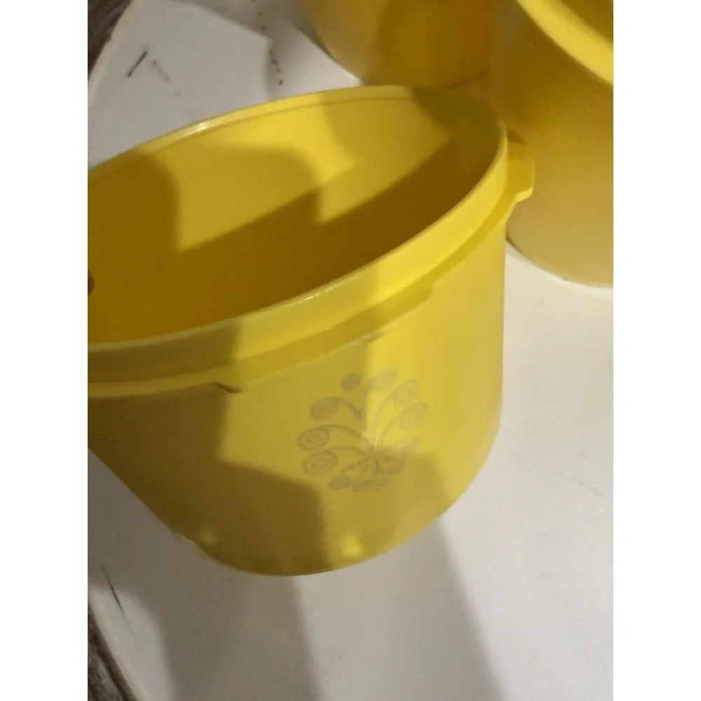 Vintage 1970s Yellow Tupperware Servalier Canisters Set of 6 with Lids Nesting